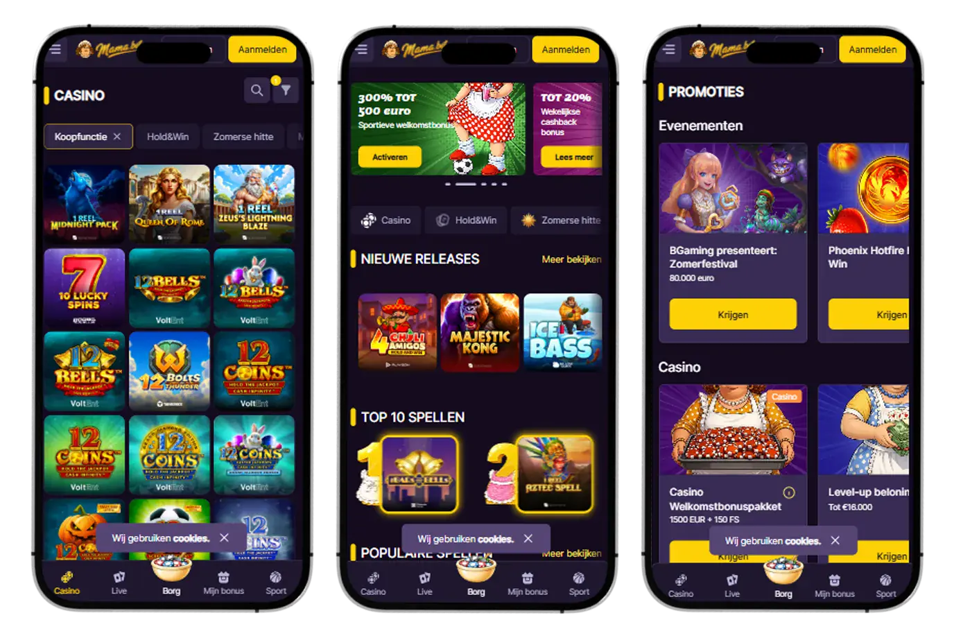 Mamabet casino mobiele PWA app op smartphone